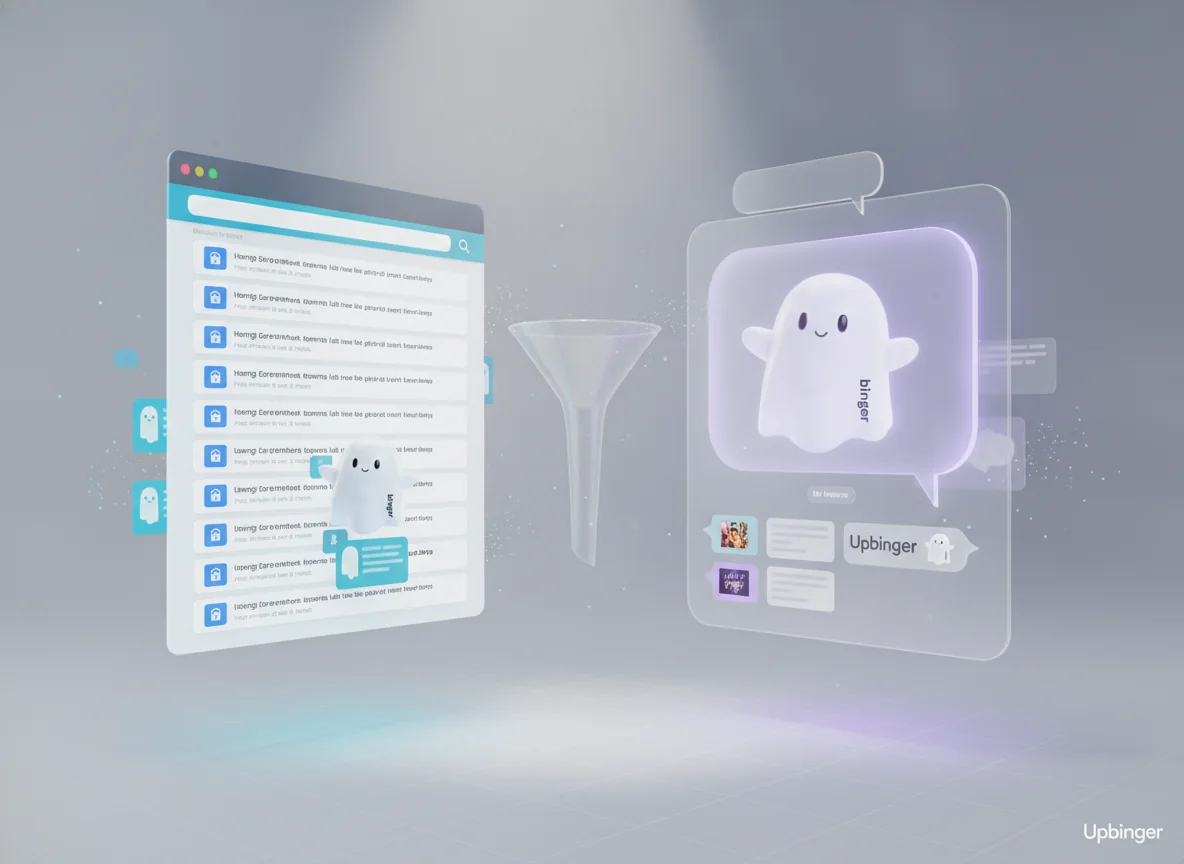 Editorial illustration contrasting traditional search results pages with an AI answer interface, highlighting how a brand source is cited within an AI-generated response.