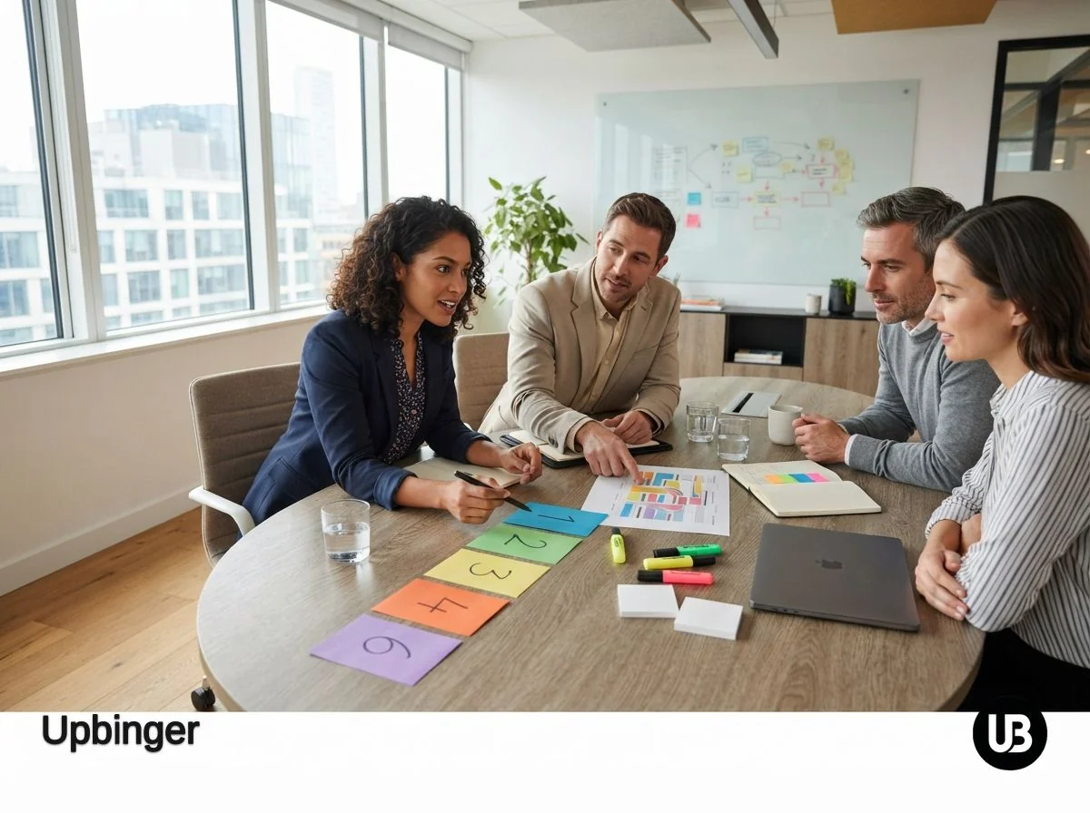 Marketing team in a bright office analyzing website structure on a whiteboard, diagnosing why their AI SEO efforts are not improving visibility.